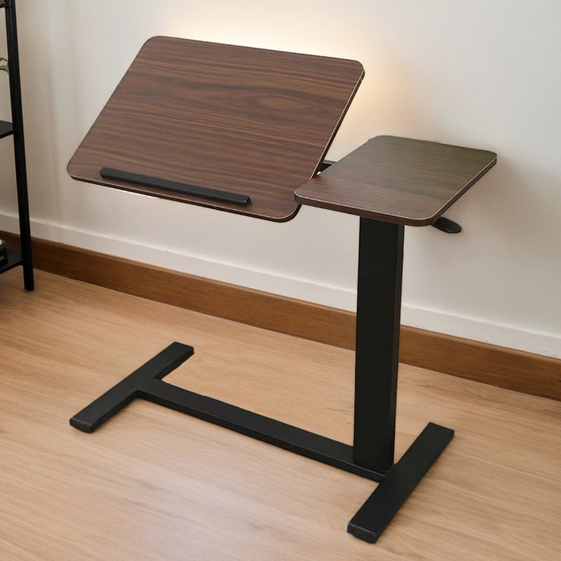 Table de chevet pliante réglable - Support avec roulettes, hauteur et angle pour ordinateur portable, noir noyer, utilisation polyvalente pour ordinateur portable