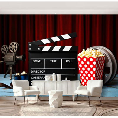 Classic Peel and Stick Wallpaper Retro film production accessories still life Wall Murals 69"H x 96"W Removable PVC Wall Paper Self-Adhesive Wall Decor for Bedroom Living Room Basement Movie Room