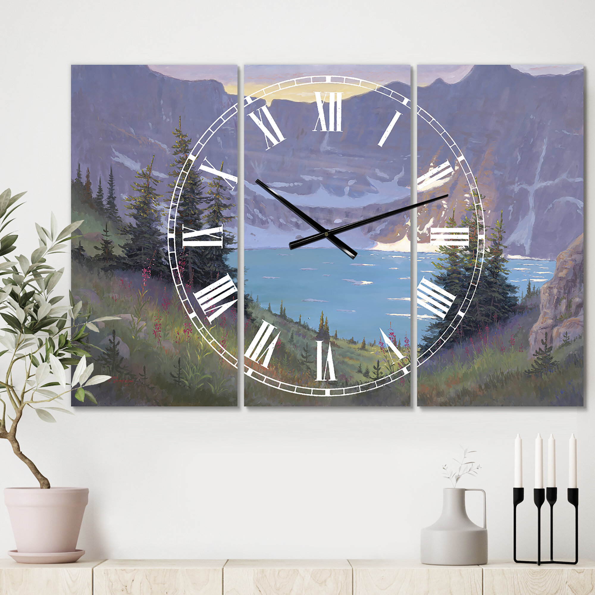 East Urban Home Iceberg Lake - Large Traditional 3 Panels Wall Clock ...