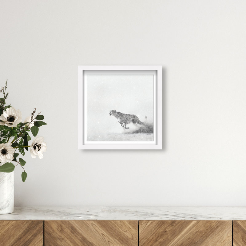 Cheetah Run Print by Oliver Gal, 13.5" H x 13.5" W, White Shadowbox