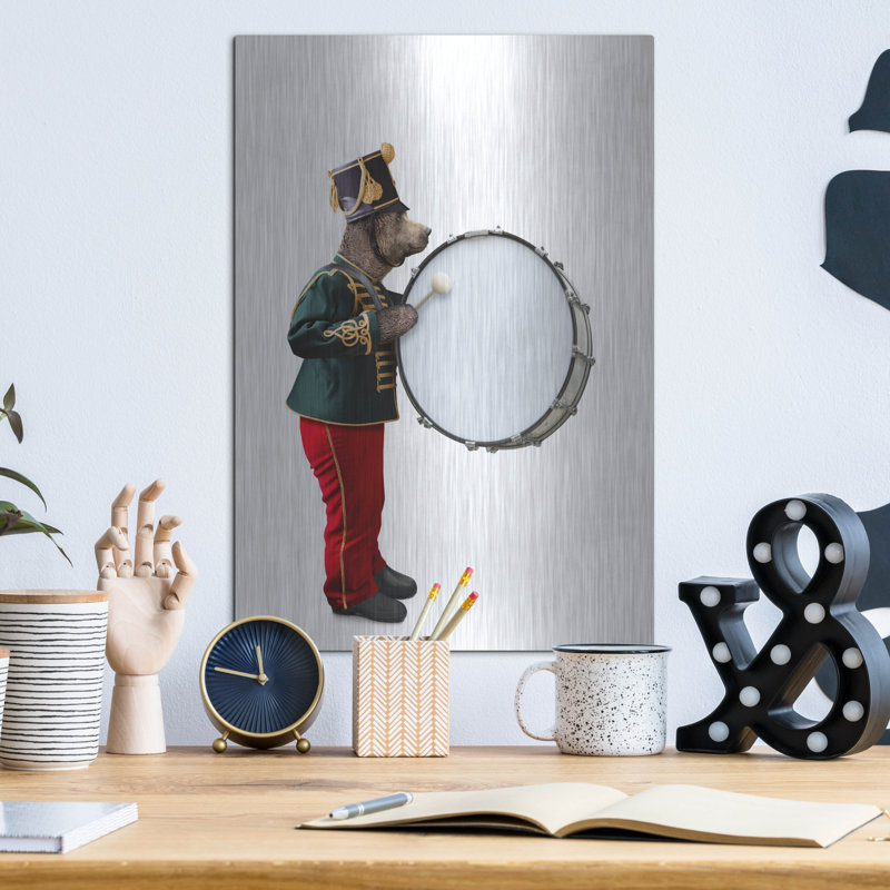  «Bear Drummer» par John Hovenstine, art mural en métal, 12 po x 16 po, H 16 po x l 12 po