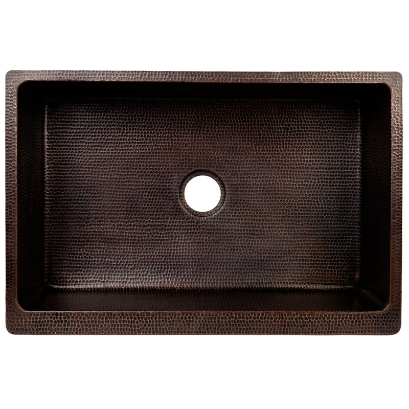 33" Hammered Copper Apron Front Single Basin Kitchen Sink w/ Rings