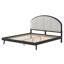 Base de lit tapissier grand format avec tête de lit en lin, bois massif, système de lattes en bois sans sommier-131199059