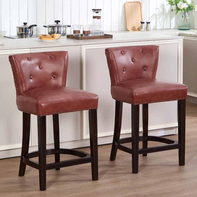 Ensemble de 2 tabourets de bar, cuir et bois