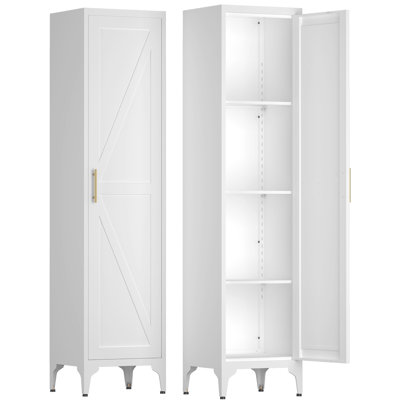 Grand garde-manger étroit en métal de 65 pouces de hauteur, organisateur de rangement mince blanc avec porte réversible et tablettes réglables