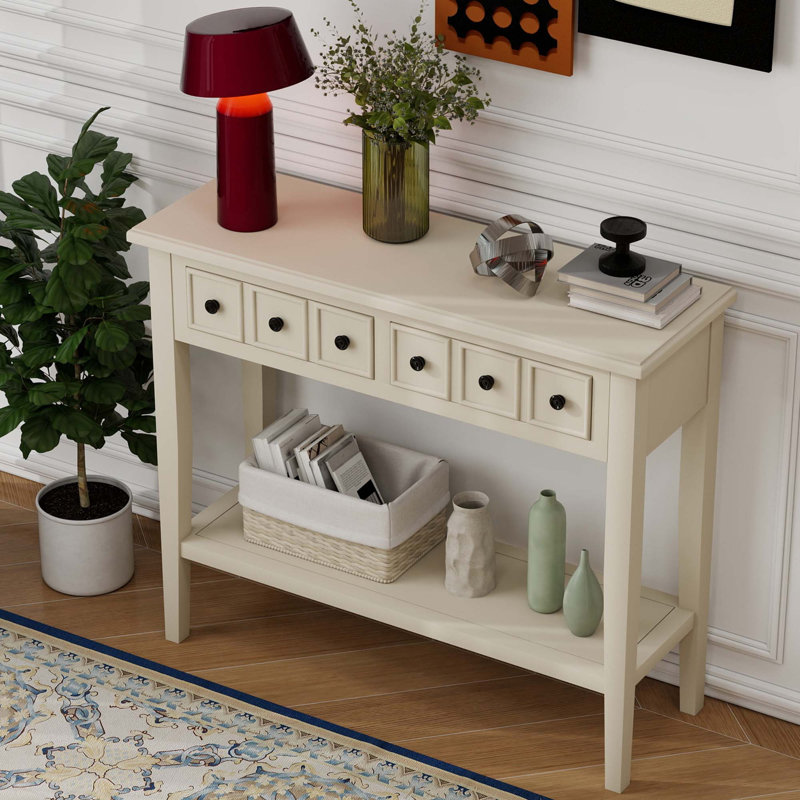 Table d'entrée avec 2 tiroirs, console rustique, Havane clair