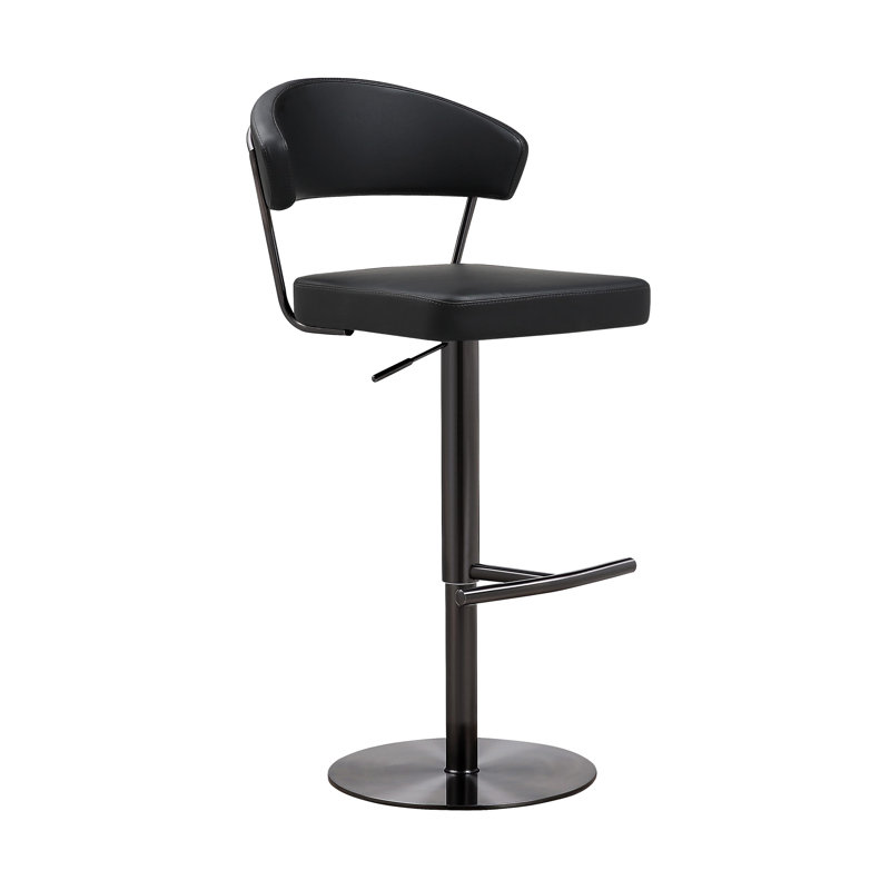 Swivel Upholstered Adjustable Height Counter Stool with Metal Frame, Gray Faux Leather, Gray, Black