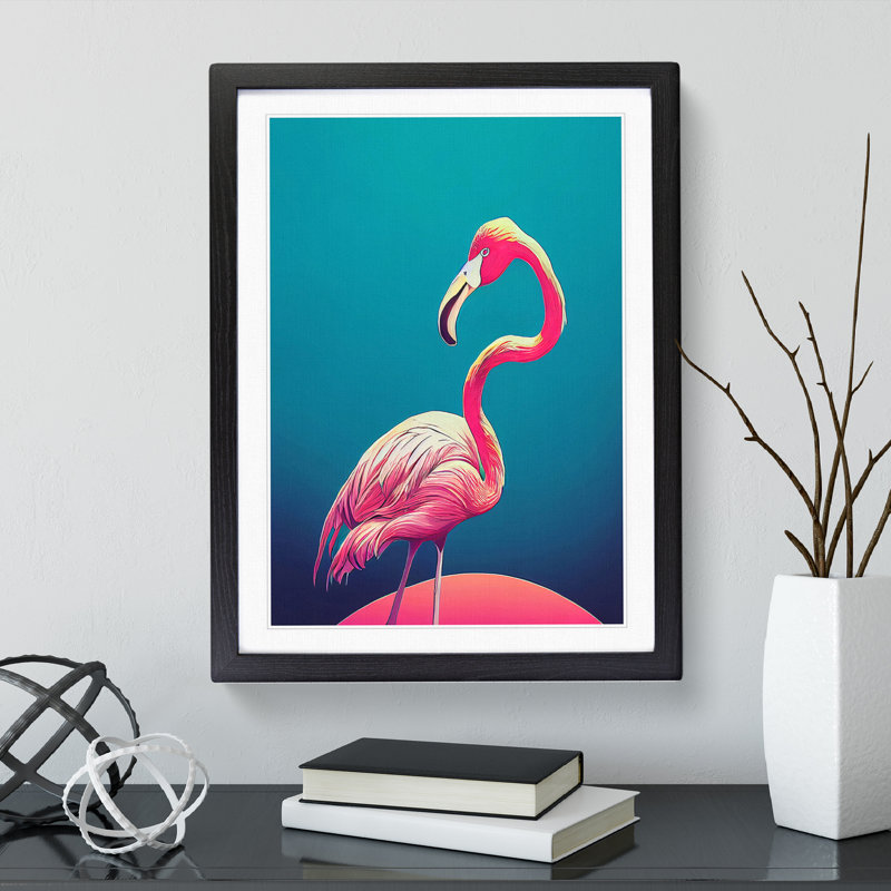 Debonair Flamingo - Single Picture Frame Print, Black, 64cm H x 46cm W x 2cm D