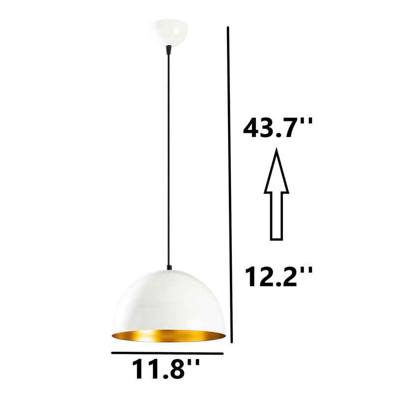 Luminaire suspendu en dôme à hauteur réglable, Blanc, H 43,7 po x l 11,8 po x P 11,8 po