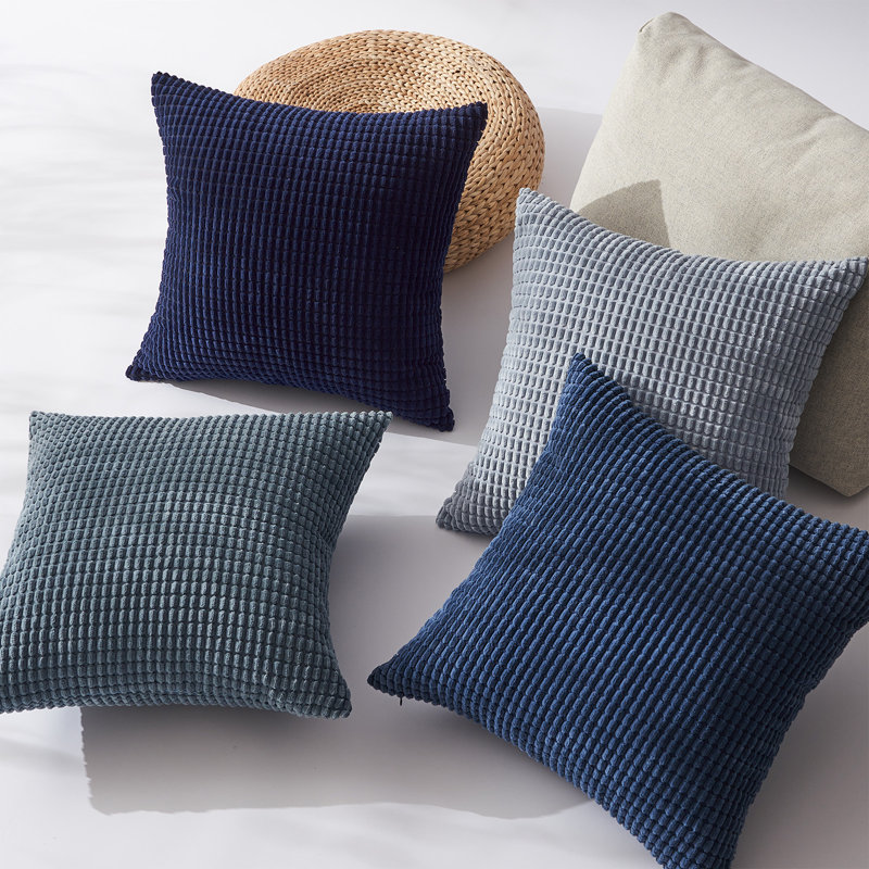 Corduroy Square Pillow Cover, 18"H x 18"W, Blue