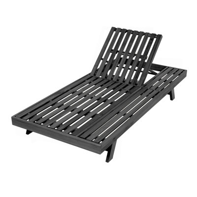 Méridienne pliable en bois d'acacia 2/3 avec dossier réglable et surface de rangement plate, finition noire non rembourrée, pour patio de jardin