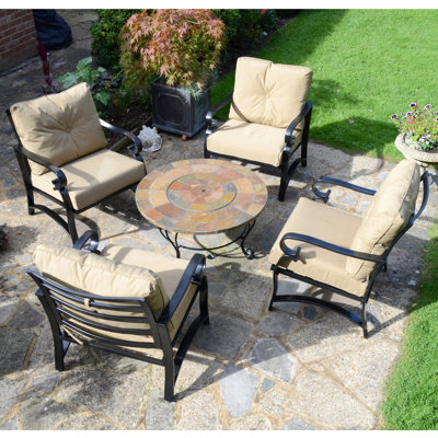 BAYFIELD FIREPIT 89cm COFFEE Table with 4 WINDSOR DELUXE LOUNGE Chair