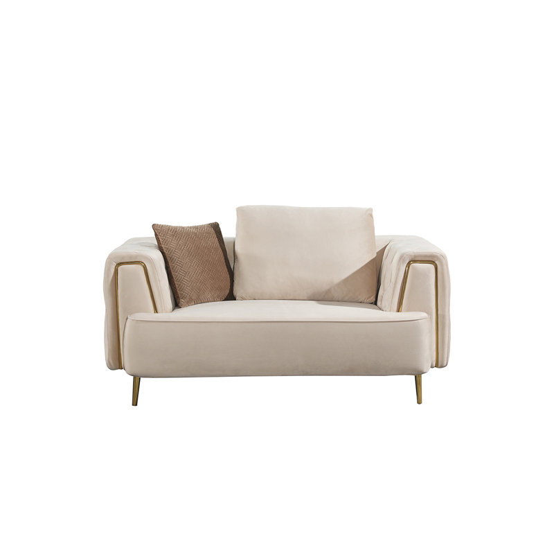 Causeuse à accoudoirs carrés en velours 64 po, Velours crème