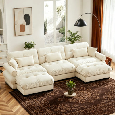 Super Comfort Oversized Modular Velvet Sectional Sofa Couch with Movable Ottoman,Corner Sectional with Bolstered Armrests, Deep Seat Cloud Couch, Convertible L Shaped Couch for Living Room