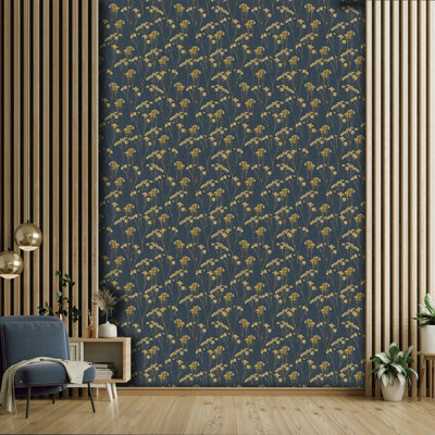 Spry Flower Midnight Navy Wallpaper Sample