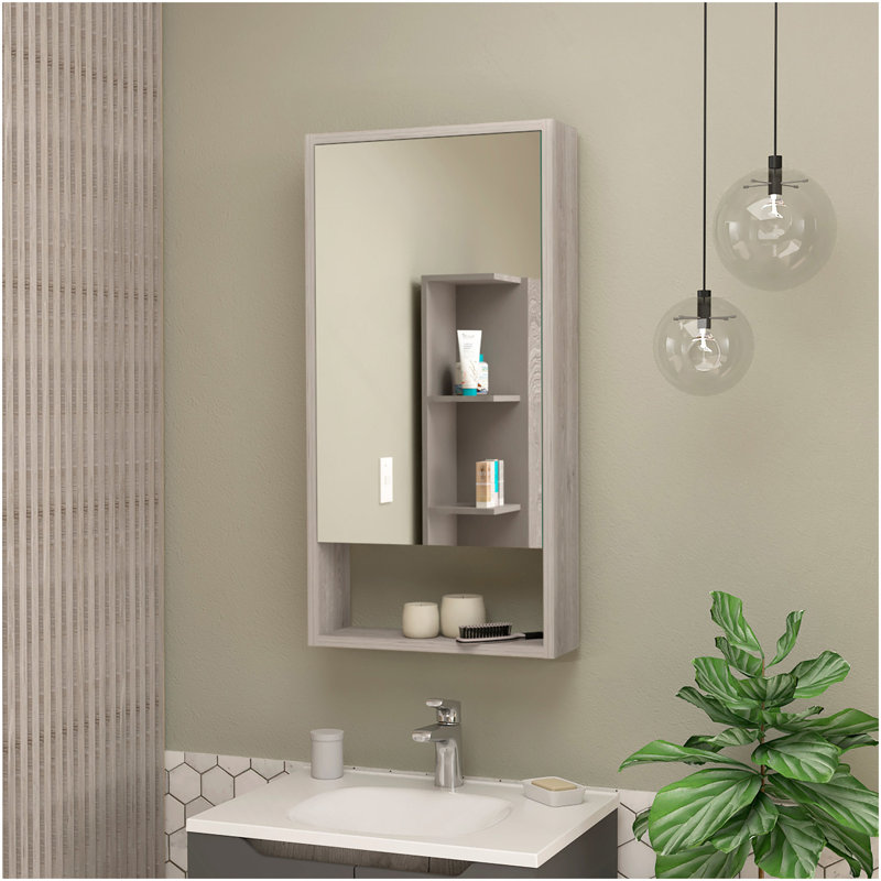 Armoire à pharmacie Modesto, une tablette ouverte, armoire à miroir avec deux tablettes intérieures, Beige