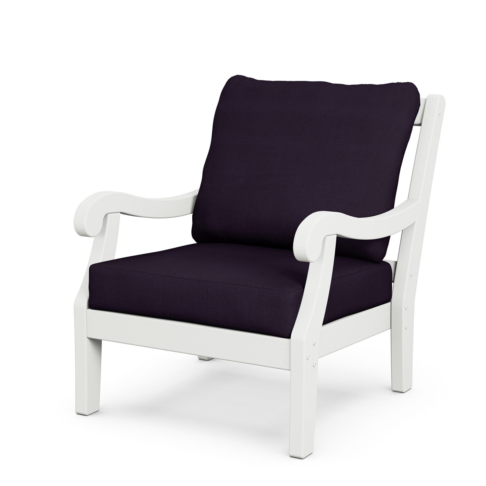 POLYWOOD® Verlyn 5-Person Patio Seating Group, Navy Linen Cushion/White Frame