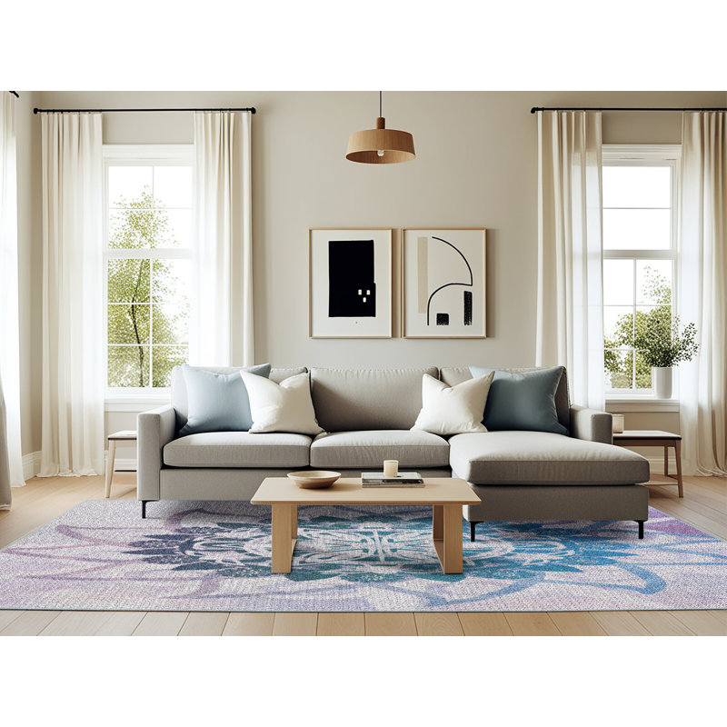 Tapis mauve/vert à tisser électrique, Rectangle 6 pi x 9 pi