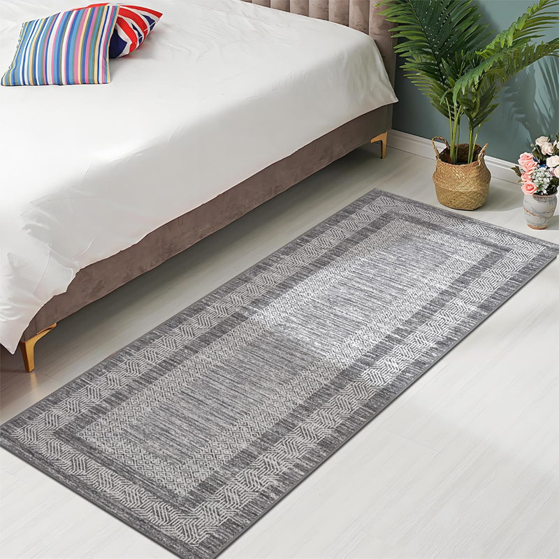 Rectangle Abstract Area Rug, Gray, Runner 60 x 230 cm
