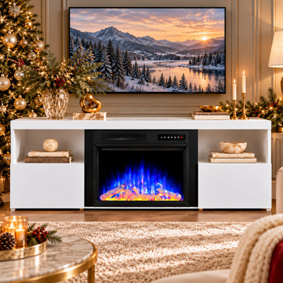 Meuble télé moderne pour téléviseur de 65 po ou moins, foyer électrique, 5 100 BTU, flamme DEL multicolore, télécommande et minuterie
