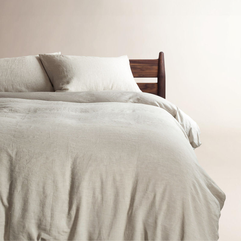 French Linen And Cotton Duvet Cover & Sham Set, Putty Heather, King Duvet Cover + 2 King Pillow Shams