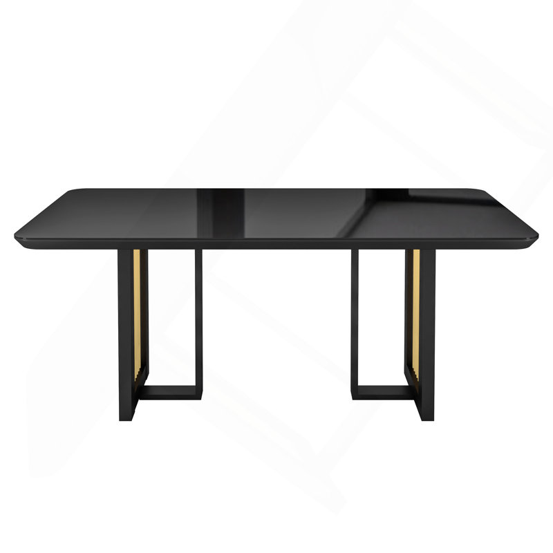 Table de salle à manger moderne 6 places avec accents dorés, noir et or