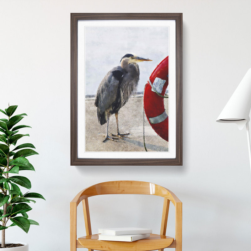 Blue Heron - Picture Frame Painting, Walnut Framed, 36cm H x 27cm W x 2cm D