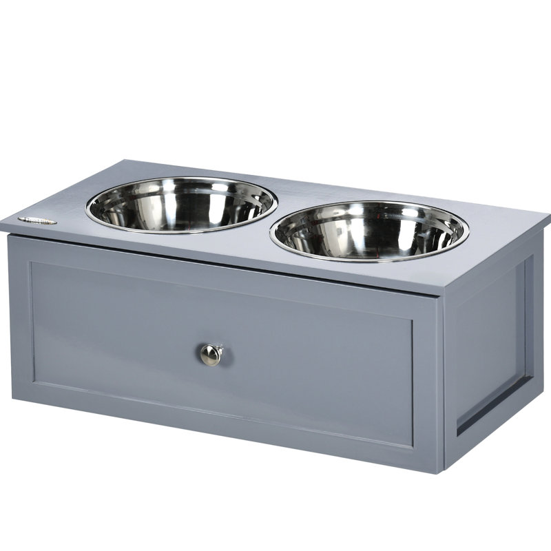 Support à bol moyen pour chien, surélevé, gris, avec 2 bols en acier inoxydable, facilite la station d'alimentation pour animaux