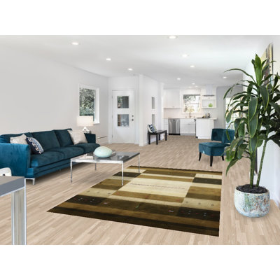Tapis vert en laine de style Gabbeh vert 5 x 8