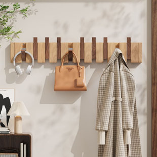 Foldable Wall Mounted Wooden Hook Rack, Piano Keyboard Design, Suitable For Multi Hook Storage Of Scarves, Towels, And Jackets