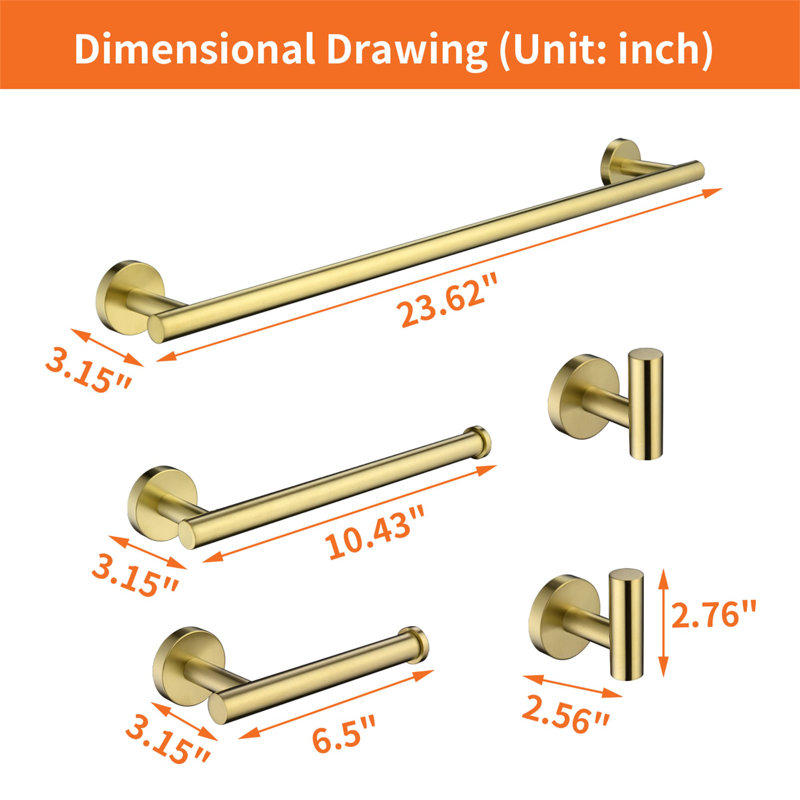 5 - Piece Bathroom Hardware Set, Brushed Gold
