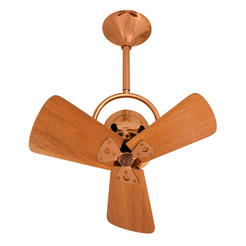 Ventilateur de plafond 3 pales 16 "avec commande murale, Cuivre brossé, Tige de 5 po, Acajou