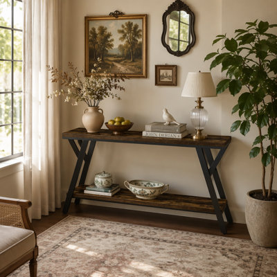 70.9" Console Table, Industrial Sofa Table Behind Couch with 2-Tier Storage Shelf