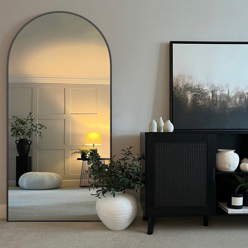 Grand miroir de sol moderne Malesha , Noir, H 71 po x l 24 po