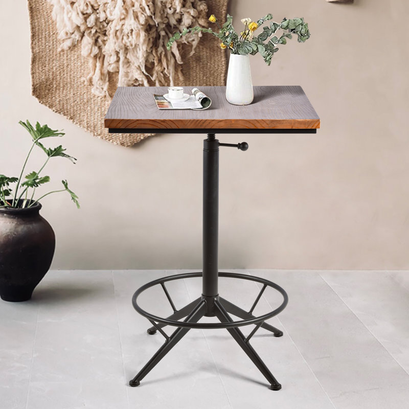 Zalo Pine Solid Wood Top Metal Base Dining Table