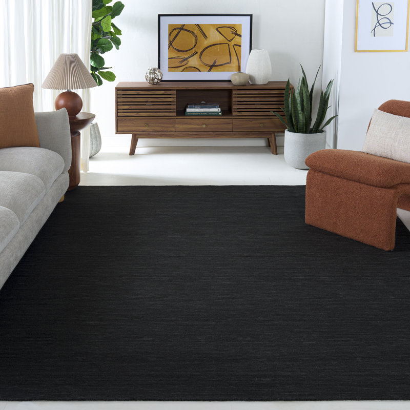 Kilim Hand Loomed Wool/Cotton Rug in Charcoal/Gray, Rectangle 8' x 10'