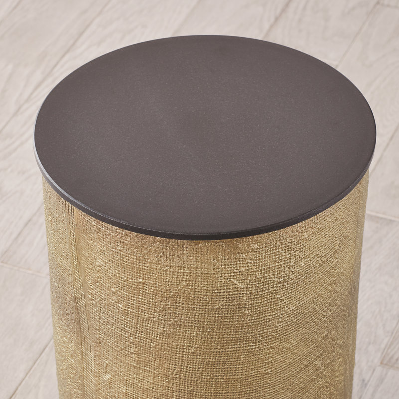 Hemp Etched Barrel Table, Antique Brass