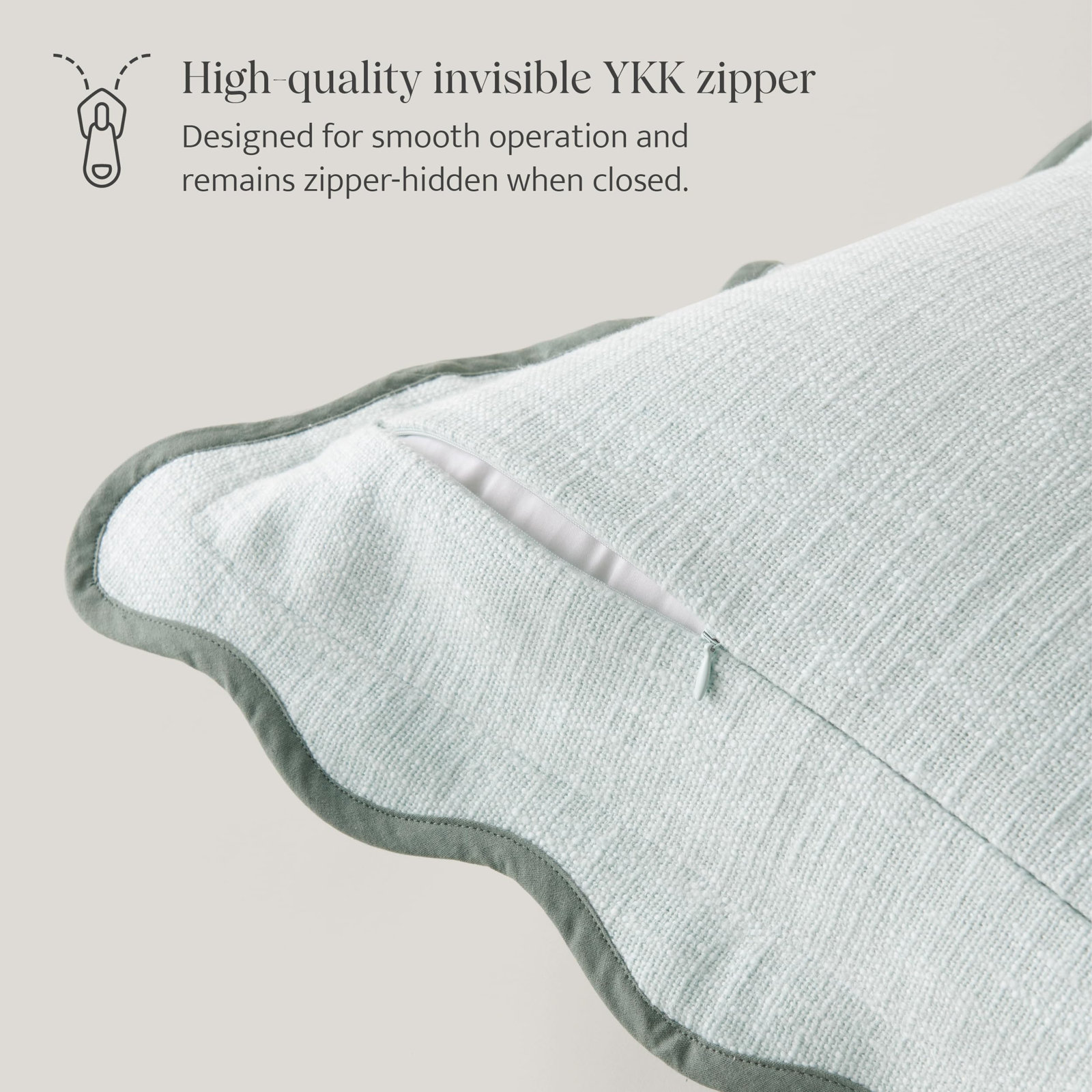 Cotton Scalloped Throw Pillow Cover, Aqua Mint
