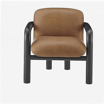 Chaise d'appoint en similicuir moderne avec cadre en bois, fauteuil rembourré noir / brun