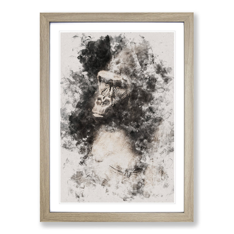 Mighty Silverback Gorilla - Picture Frame Painting Print, Oak Framed, 33cm H x 24cm W x 2cm D