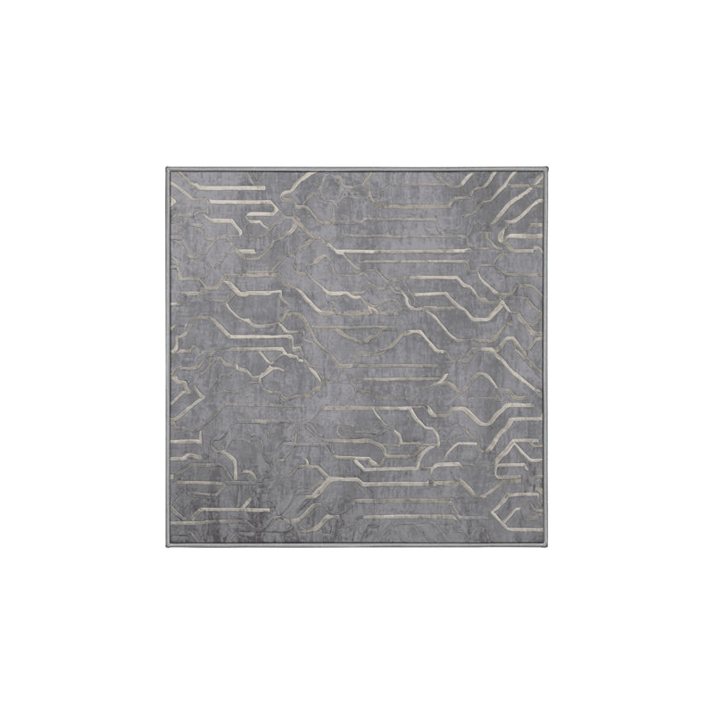 Machine Washable Gray Area Rug, Square 7'