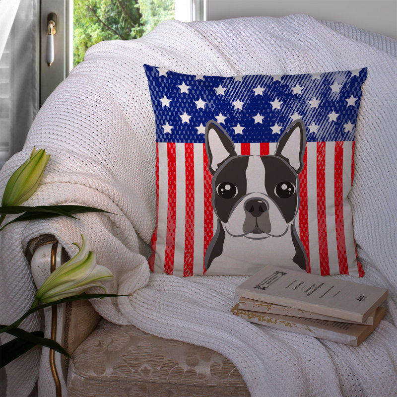  Coussin 14 "American Flag, 14 po x 14 po, Boston-terrier