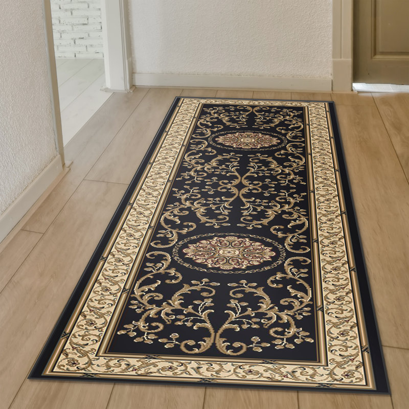 Tapis oriental noir Jordan, Tapis de couloir 2 pi 2 po x 8 pi