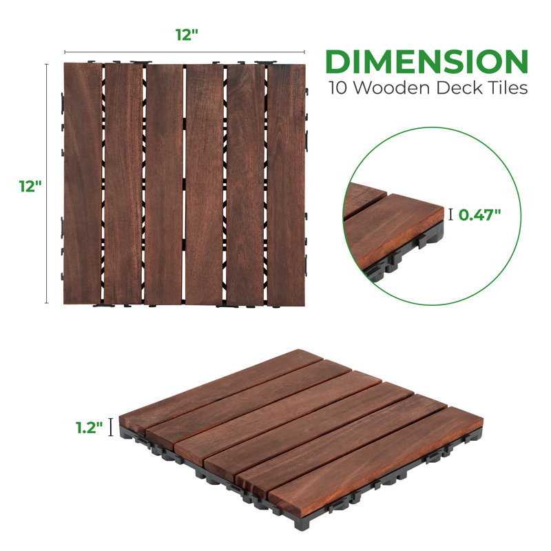 Carreau de terrasse emboîtable en bois brun de L 12 po x l 12 po