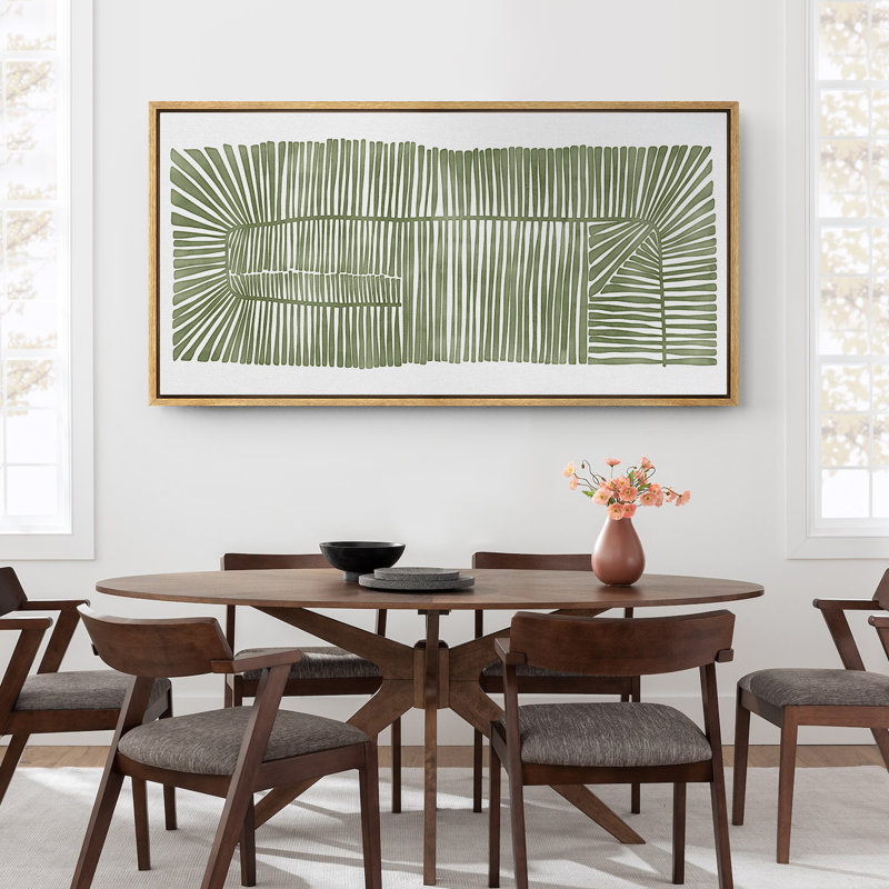 Abstract Green Botanical Simple Minimalist Extra Large Framed Wall Art Oversized Canvas Print, Natural, 30" H x 60" W
