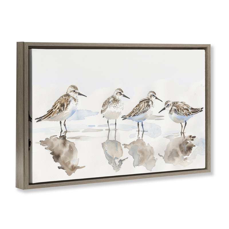  «Sandpipers Shore Reflection Floater» par Petal Prints Design, H 17 po x l 25 po, Cadre flottant orme Montalcino