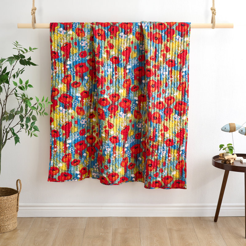Jeté Greenland Home Fashions Poppies - 50 po x 60 po à motif floral en microfibre avec dossier en coton et bourre en polyester