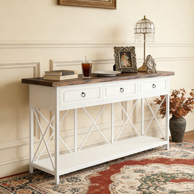 3-Drawer Console Table Sofa Foyer Table with Storage Shelf