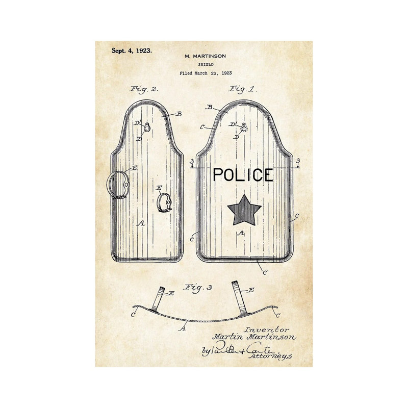 Police Shield by Patent77 - Gallery-Wrapped Canvas Giclée on Canvas, 20.32 cm H x 30.48 cm W, Canvas