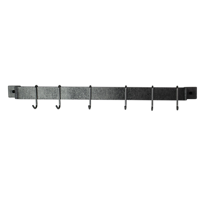 Handcrafted Easy Wall Mounted Pot Rack, 3" H x 24" W x 3" D, Hammered Steel
